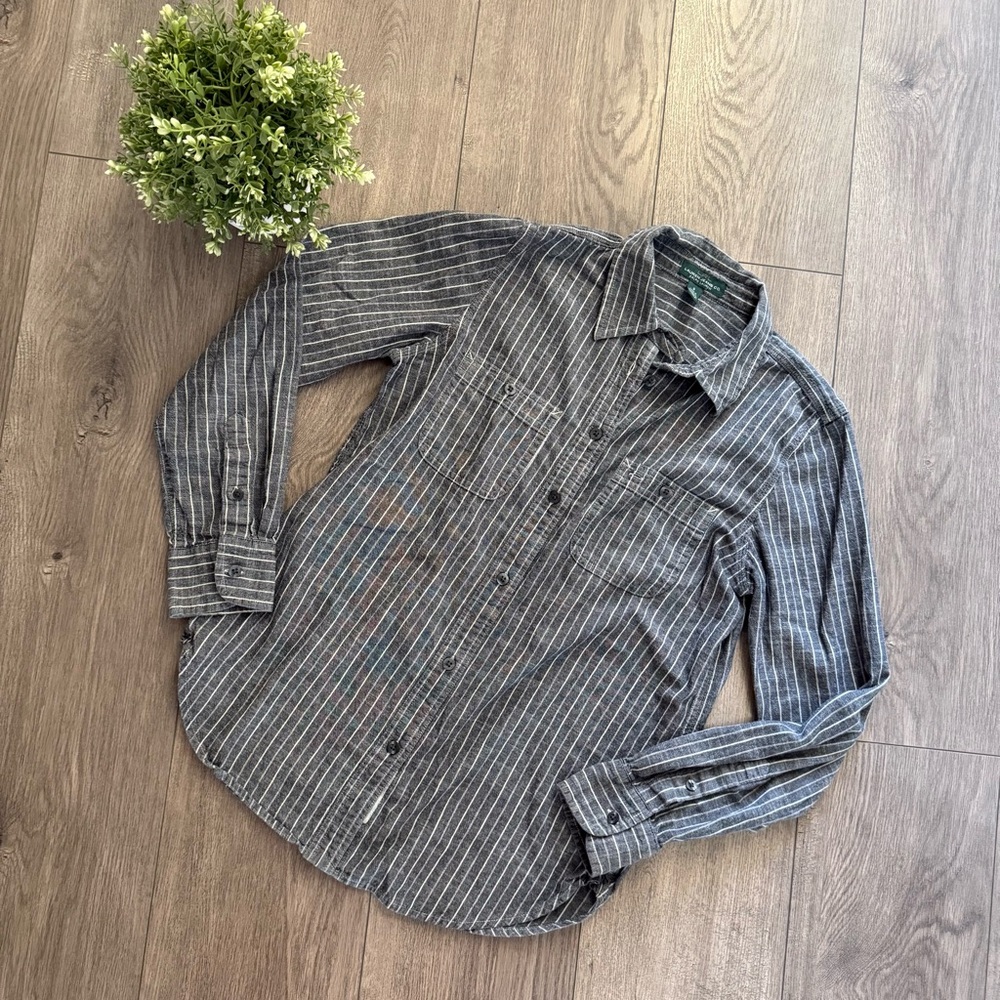 Ralph Lauren Jean Co Grey Stripe Cotton Button Down Shirt